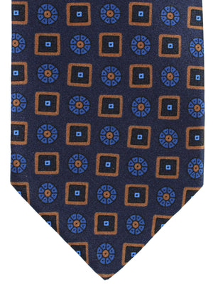 Luigi Borrelli Tie Dark Blue Brown Geometric Design