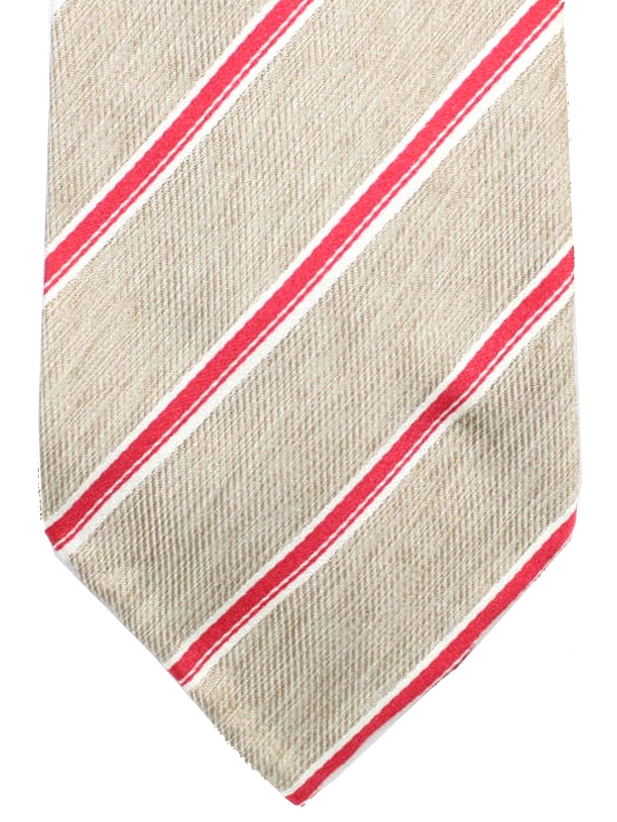 Luigi Borrelli Tie Taupe Red White Stripes Silk Unlined Necktie