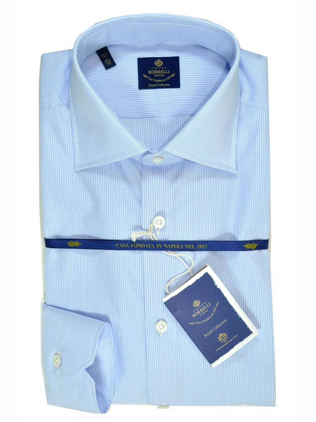 Luigi Borrelli Dress Shirt ROYAL COLLECTION White Blue Stripes Design