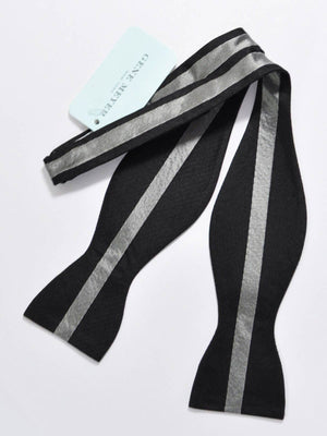 Gene Meyer Silk Bow Tie Black Gray Stripe SALE