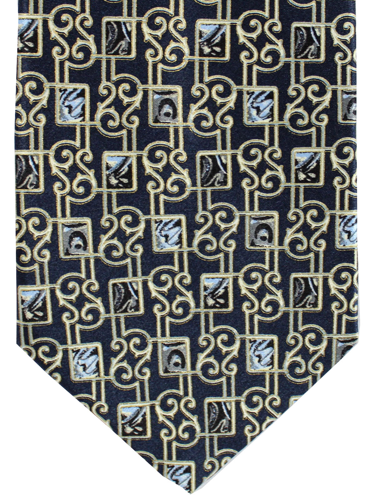 Brioni Silk Tie Dark Blue Gold Ornamental