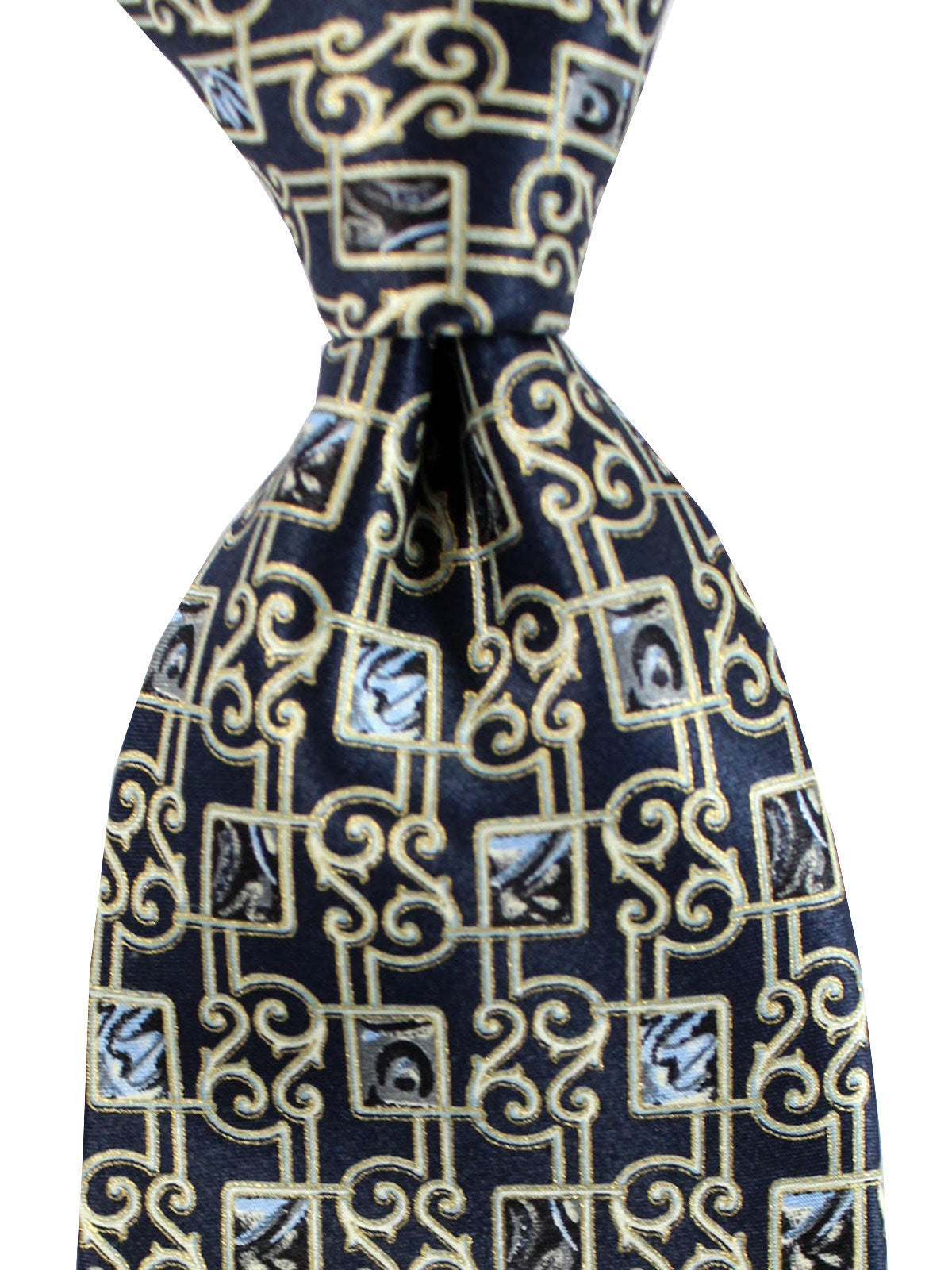 Brioni Silk Tie Dark Blue Gold Ornamental