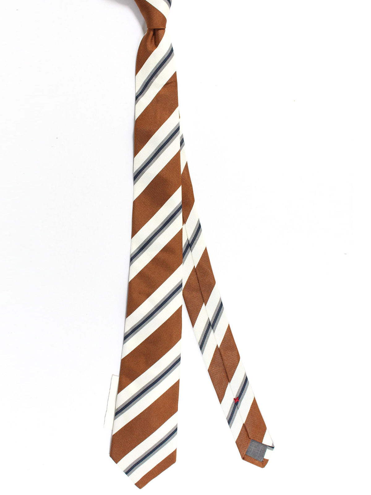 Brunello Cucinelli Tie White Gray Brown Stripes - Wool Cashmere Silk