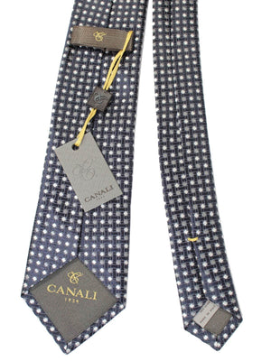 Canali Tie Midnight Blue Gray Silver New