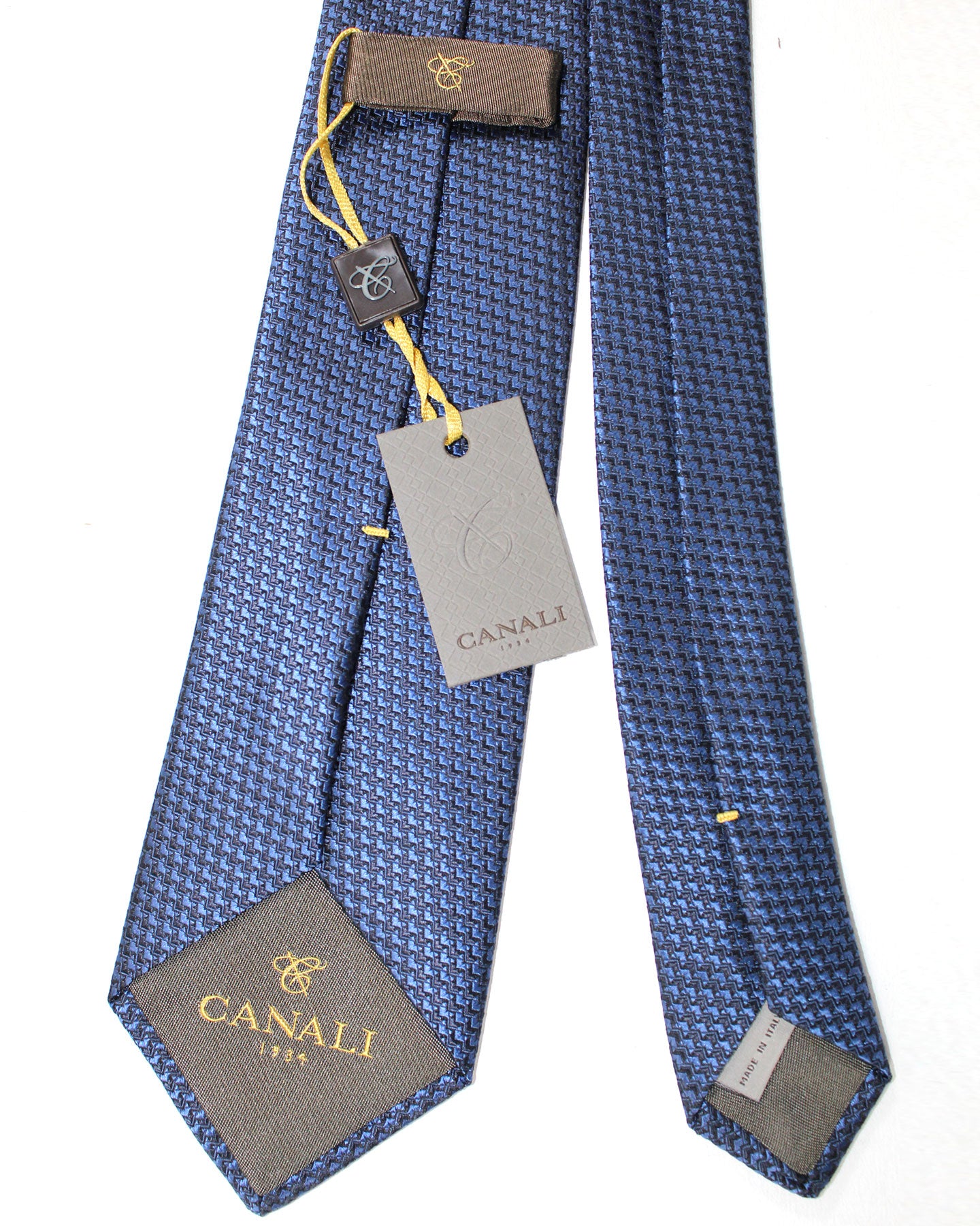 Canali Silk Tie in Blue with Light Blue Geometric Pattern — Uomo