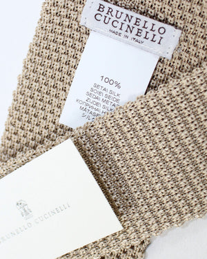 New Brunello Cucinelli Square End Knitted Tie Beige