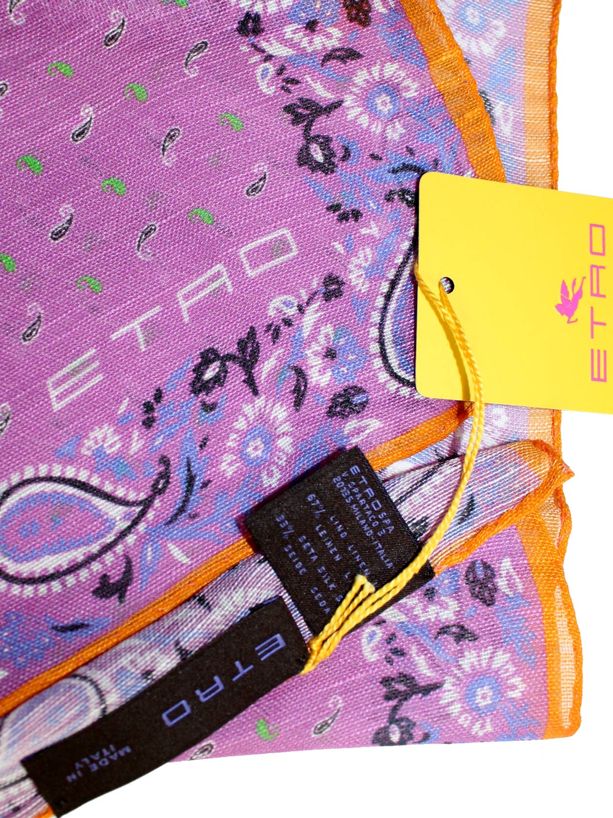 Etro Pocket Square Purple Paisley Linen Silk SALE