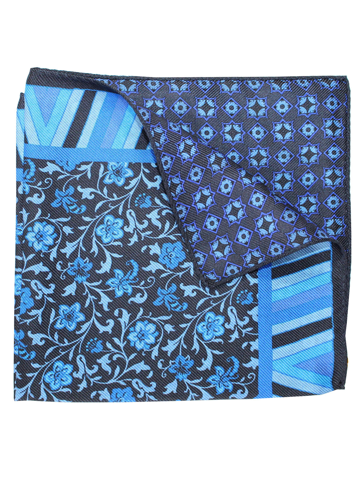Etro Silk Pocket Square Blue Navy Floral 
