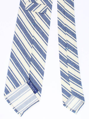 Finamore Unlined Sevenfold Tie Blue White Stripes Cotton Silk SALE