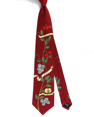 Fornasetti Silk Tie Maroon Italian Design - Wide Necktie