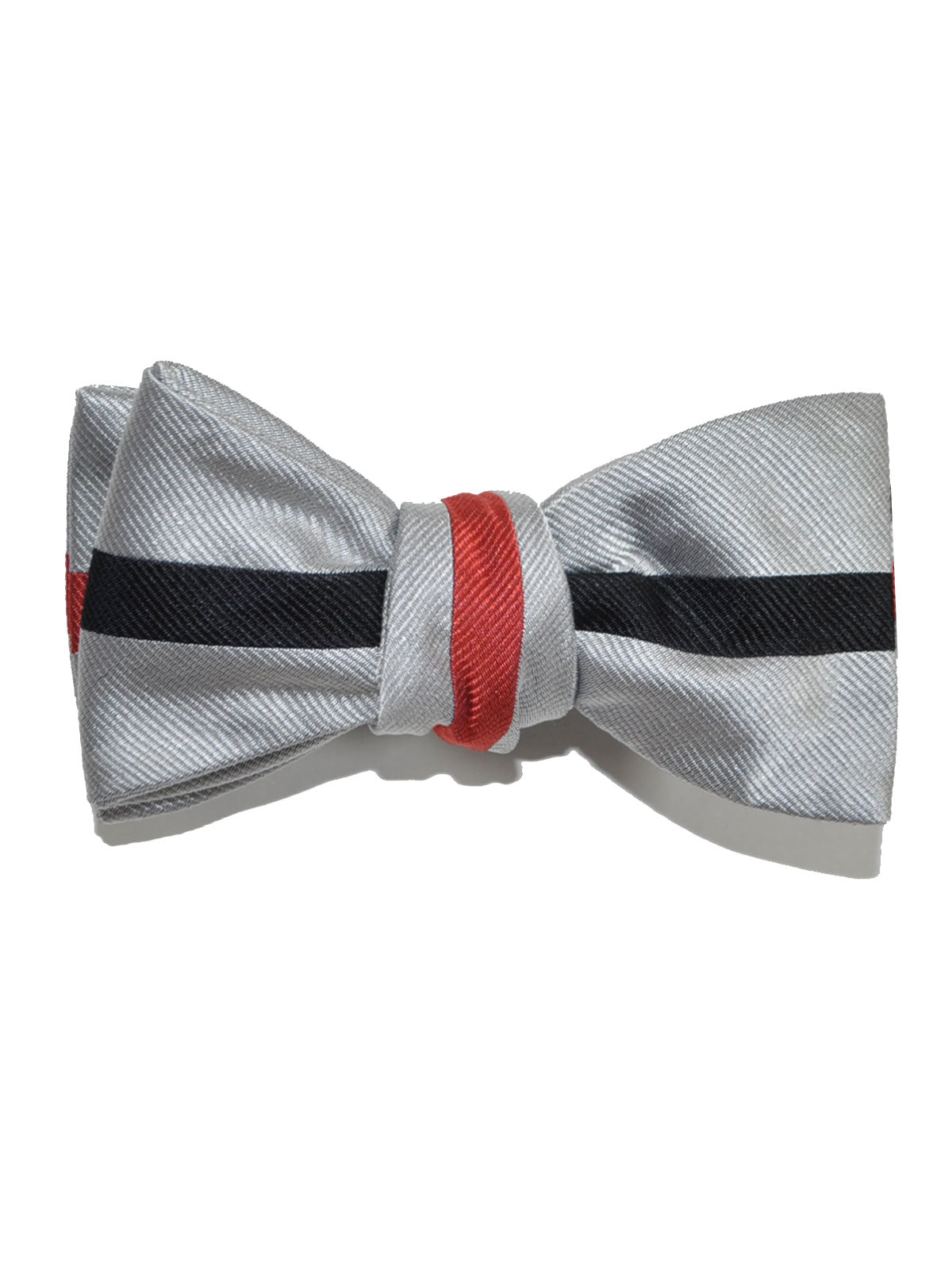 Gene Meyer Silk Bow Tie Black Gray Red Stripe - Hand  Made In Italy