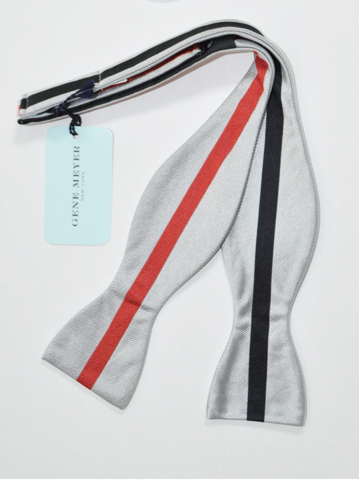 Gene Meyer Silk Bow Tie Black Gray Red Stripe - Hand  Made In Italy