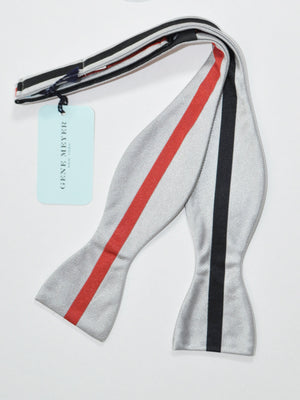 Gene Meyer Silk Bow Tie Black Gray Red Stripes