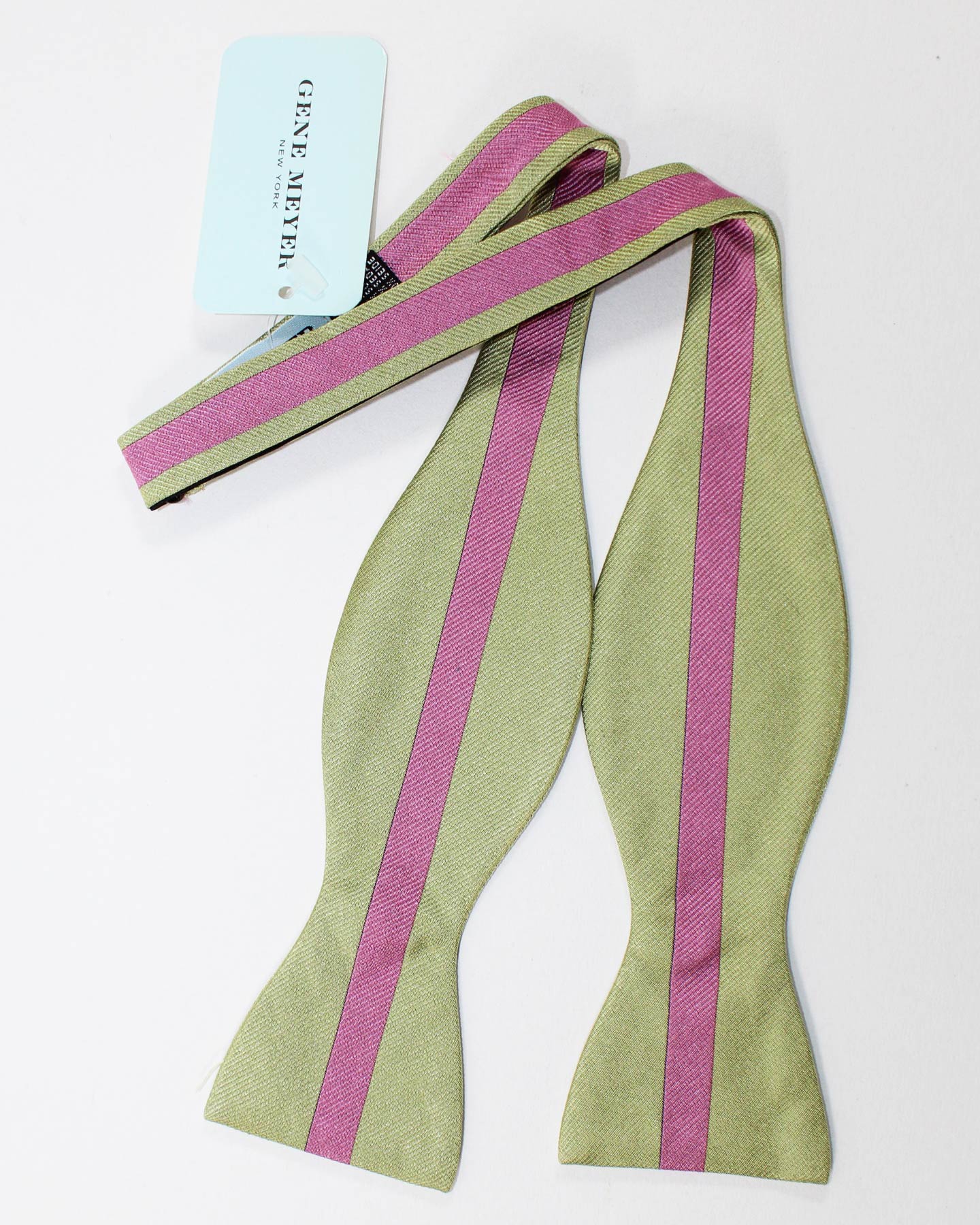 Gene Meyer Silk Bow Tie Chartreuse Pink Stripe Self Tie