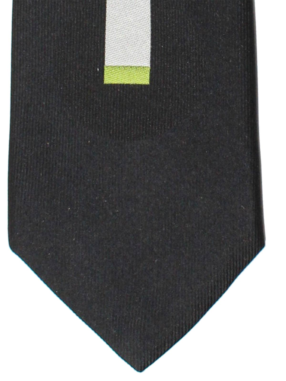 Gene Meyer Silk Tie Black Gray Center Stripe