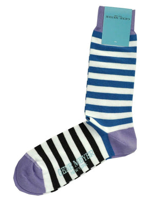 Gene Meyer Socks White Blue Lilac Stripes SALE