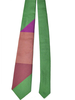 Gene Meyer Silk Tie Green Magenta Dust Pink