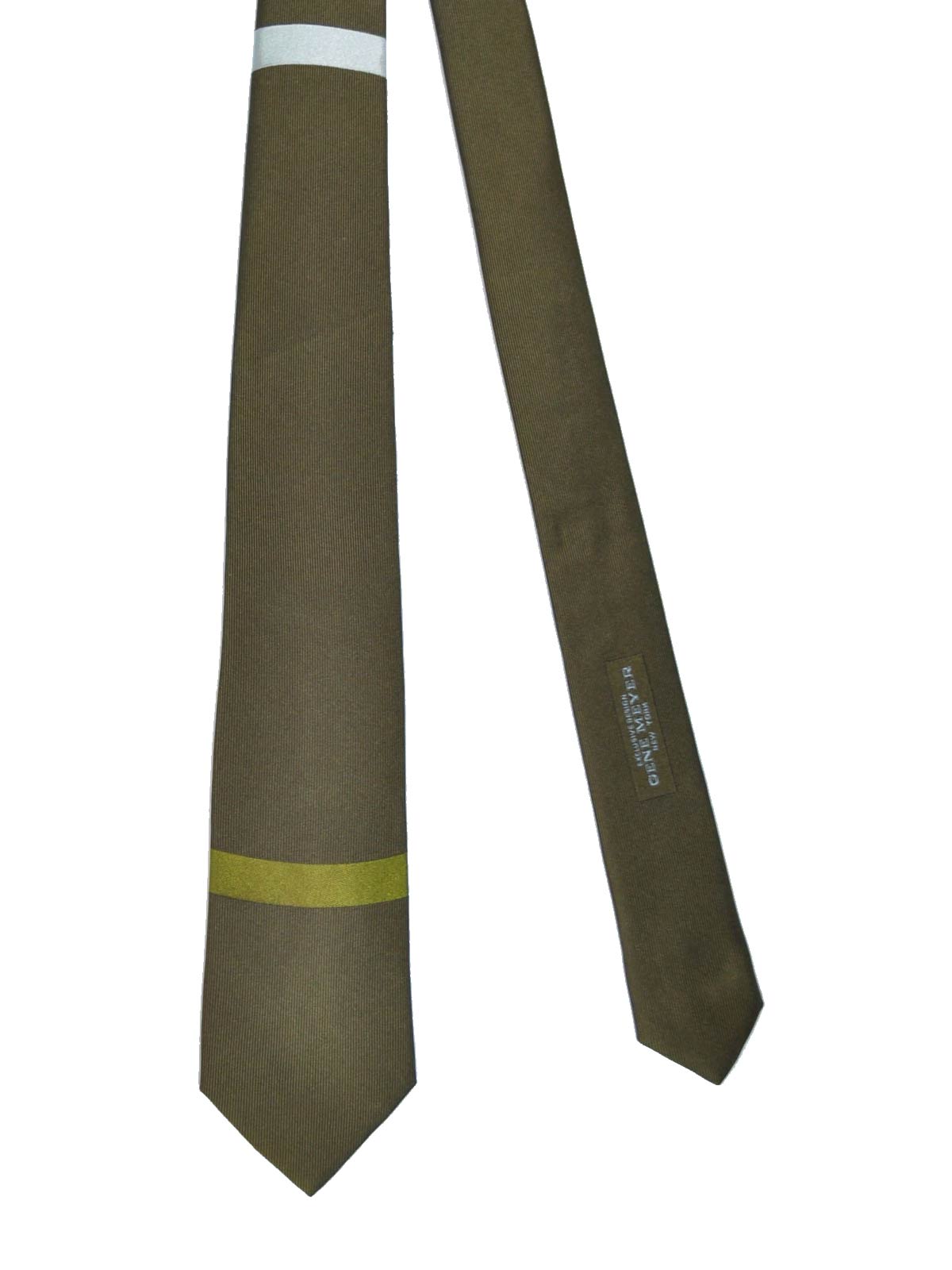 Gene Meyer Tie Olive Green Sky Blue Stripes SALE