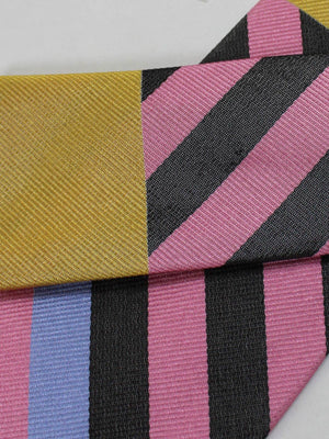 Gene Meyer Silk Tie Pink Lilac Mustard Stripes