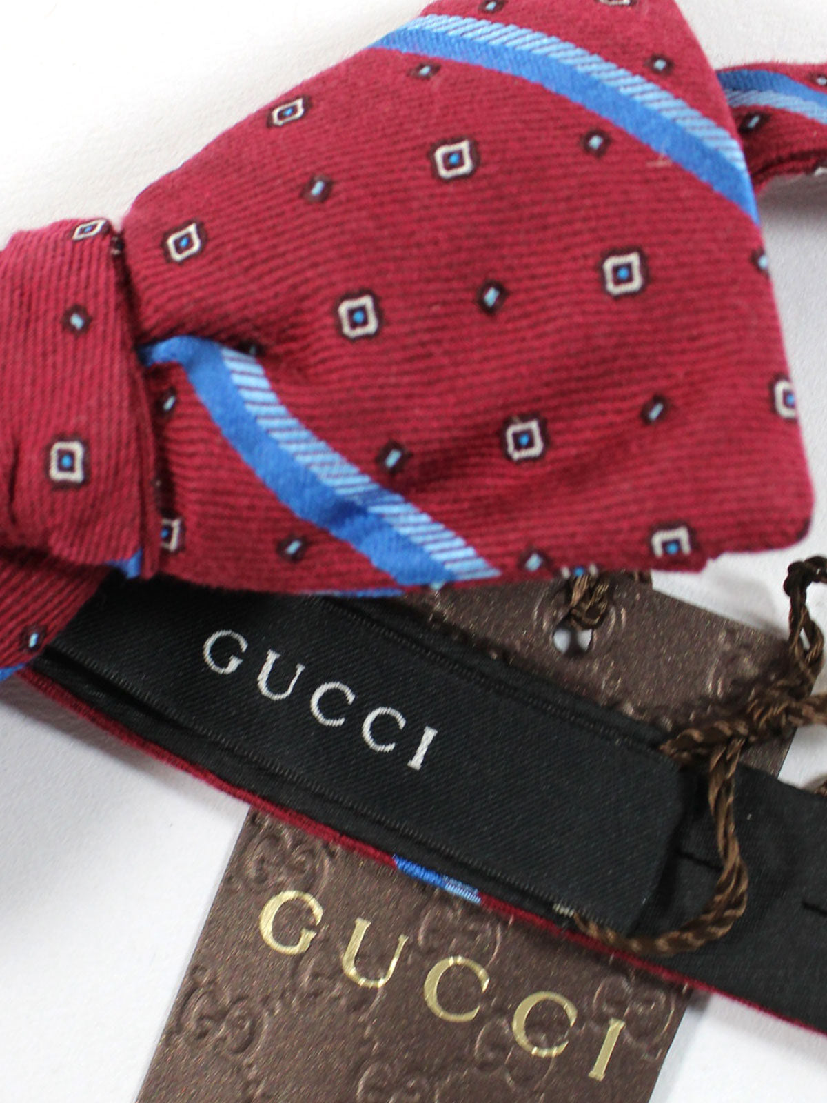 Gucci Bow Tie Burgundy Blue Stripes Design - Self Tie Bow Tie