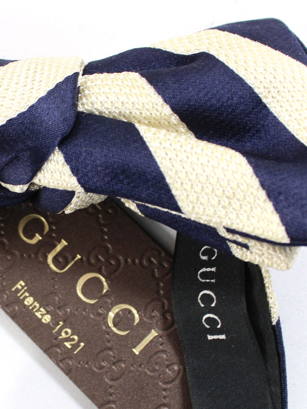 Gucci Bow Tie Navy Silver Stripes Design - Self Tie Bow Tie