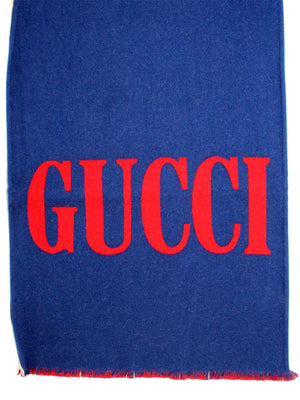 Gucci Scarf Royal Blue Red - Jacquard Wool Silk Shawl SALE