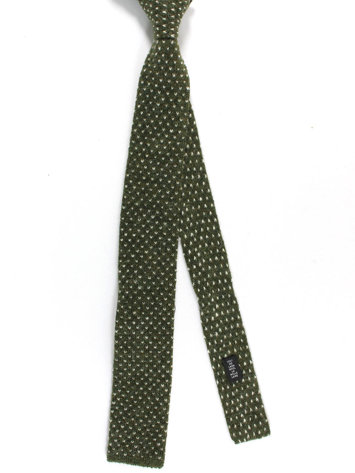 Isaia Square End Knitted Wool Tie Forest Green Birdseye