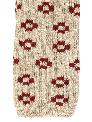 Isaia Square End Knitted Tie Cream Maroon Knit