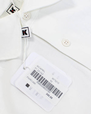 Kired Kiton Full Button Longsleeve Jersey Polo Shirt White Crêpe Cotton 54 / XL