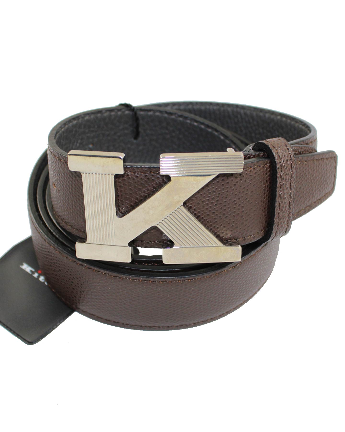 Kiton Belt Brown Grain K Buckle Leather Men Belt 120 / 48