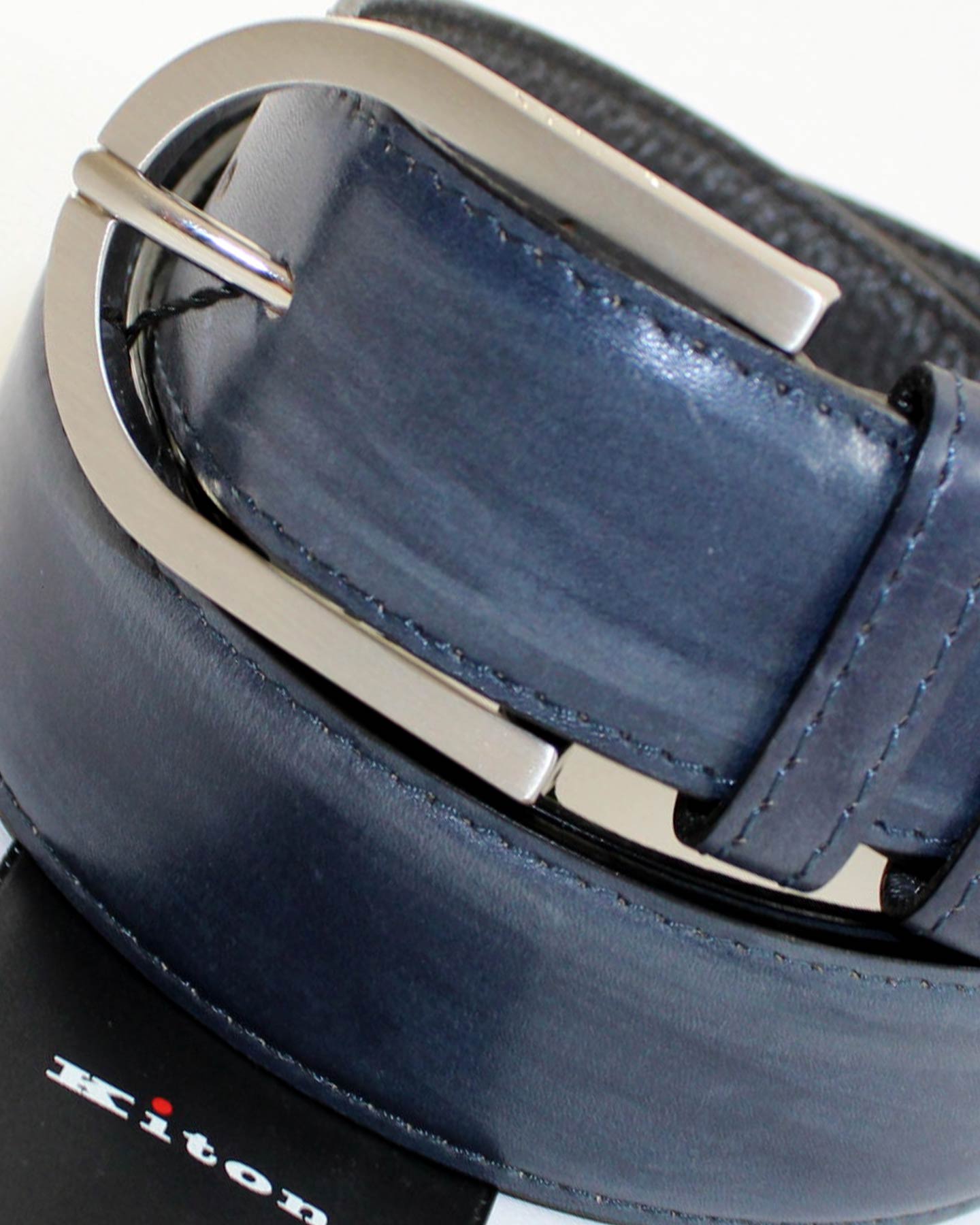 Kiton Leather Belt Dark Blue - Men luxury