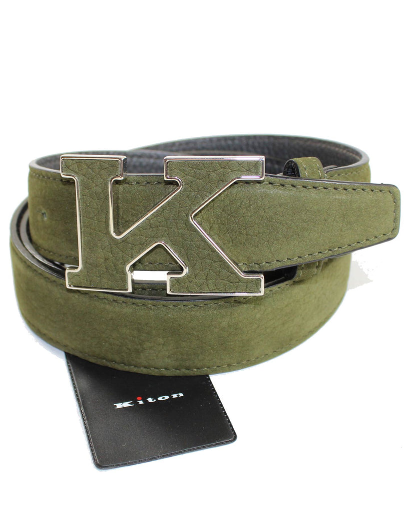 Kiton Belt Brown K Buckle Grain Leather Men Belt 110 / 44