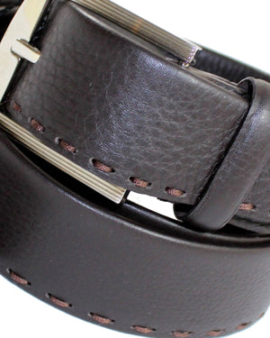 Kiton Leather Belt Dark Brown Stitch 95 / 38