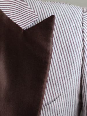 Kiton Blazer Brown White Stripes Wool Linen Tuxedo Jacket 