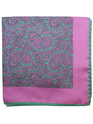Kiton Silk Pocket Square Purple Green Paisley
