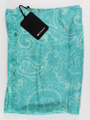 Kiton Silk Scarf Aqua Ornamental Paisley SALE