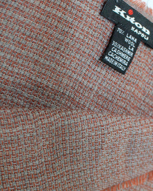 Kiton Scarf Brown Gray Pattern Wool Cashmere SALE