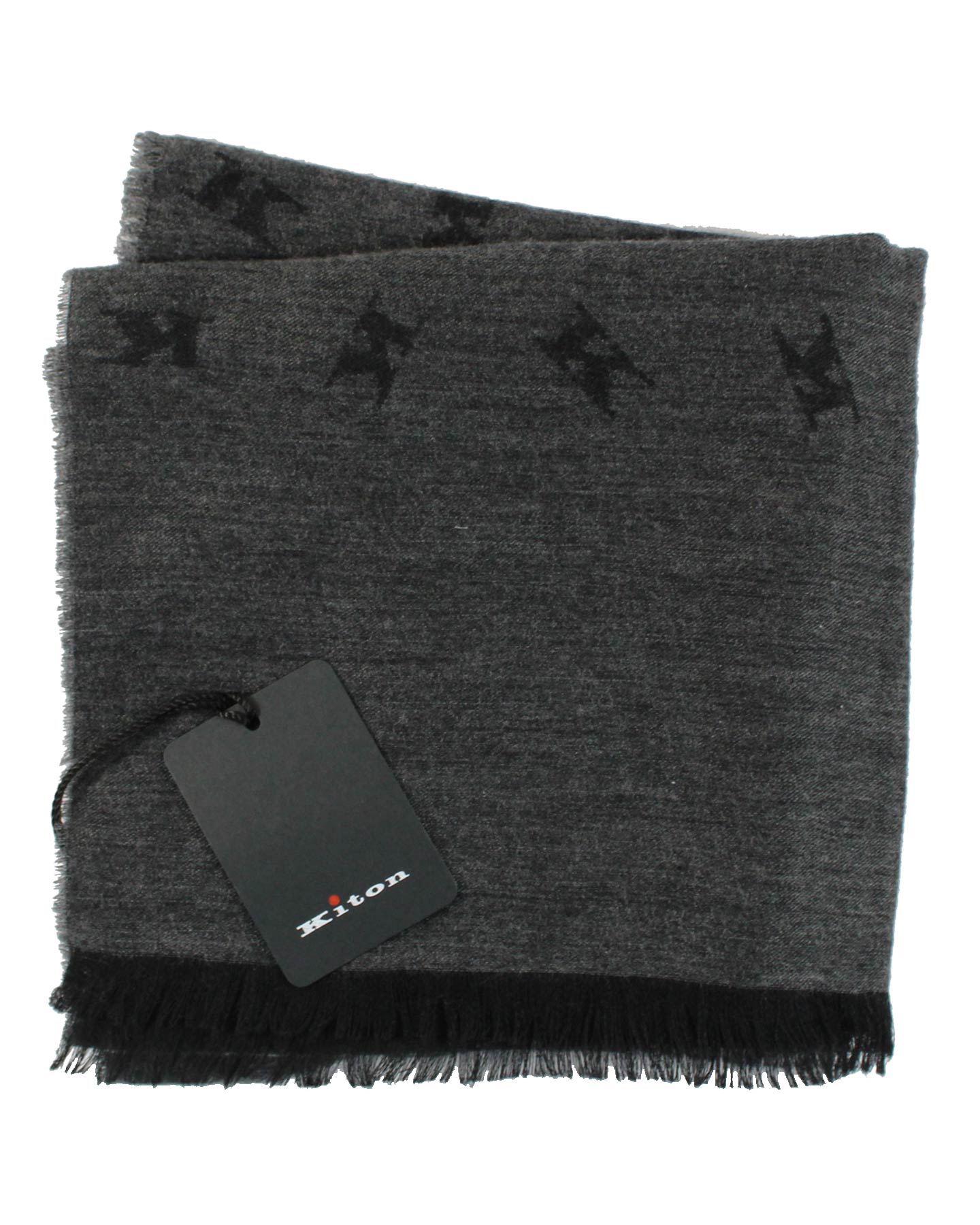 Kiton Scarf Gray Black K Design - Wool Silk Shawl