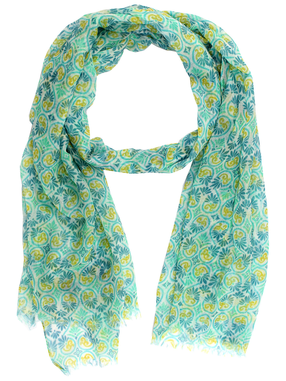 Kiton Scarf Green Lime Floral Design Cashmere