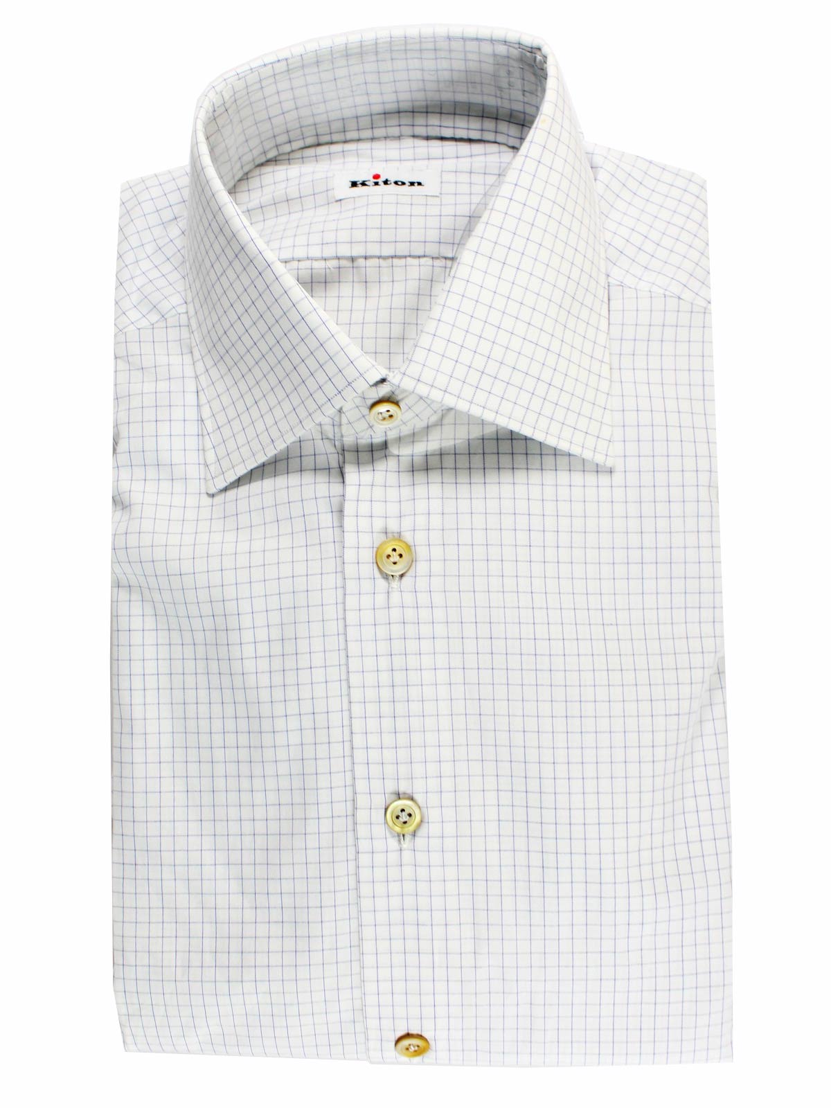 Kiton Dress Shirt White Navy Graph Check 39 - 15 1/2 SALE - Tie Deals
