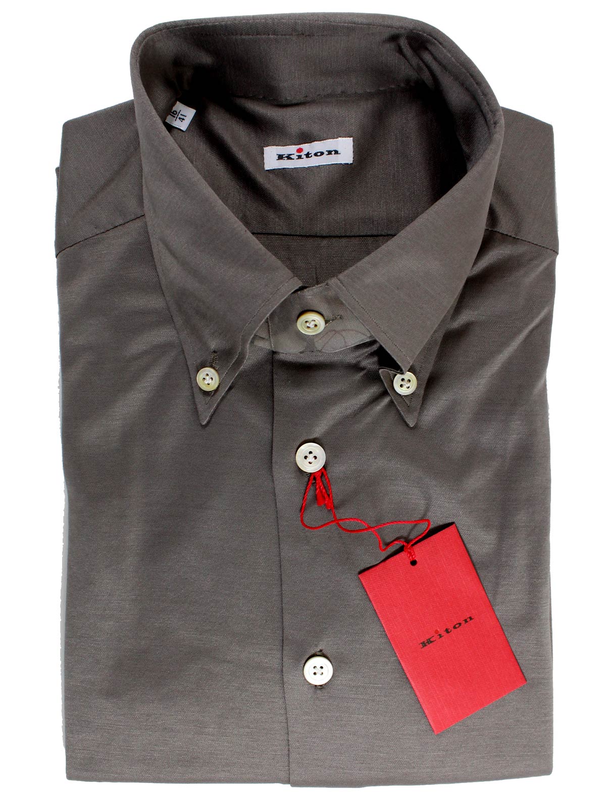 Kiton Shirt Taupe-Gray Button Down Collar Shirt 38 - 15 REDUCED -SALE