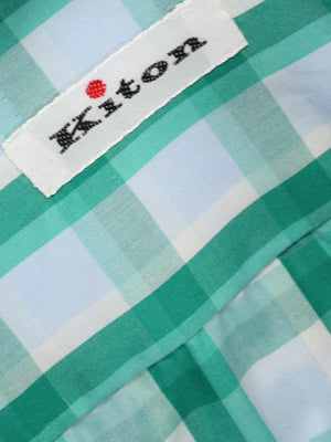 Kiton Shirt White Turquoise Green Check