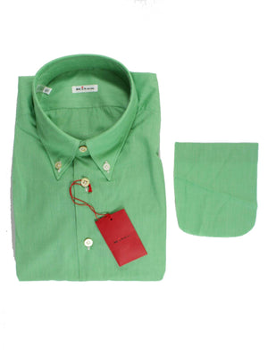 Kiton Shirt Royal Green Solid Button Down Collar 42 - 16 1/2 SALE