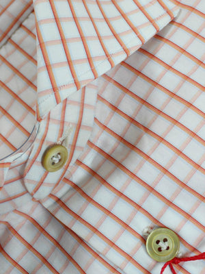 Kiton Dress Shirt White Orange Check 