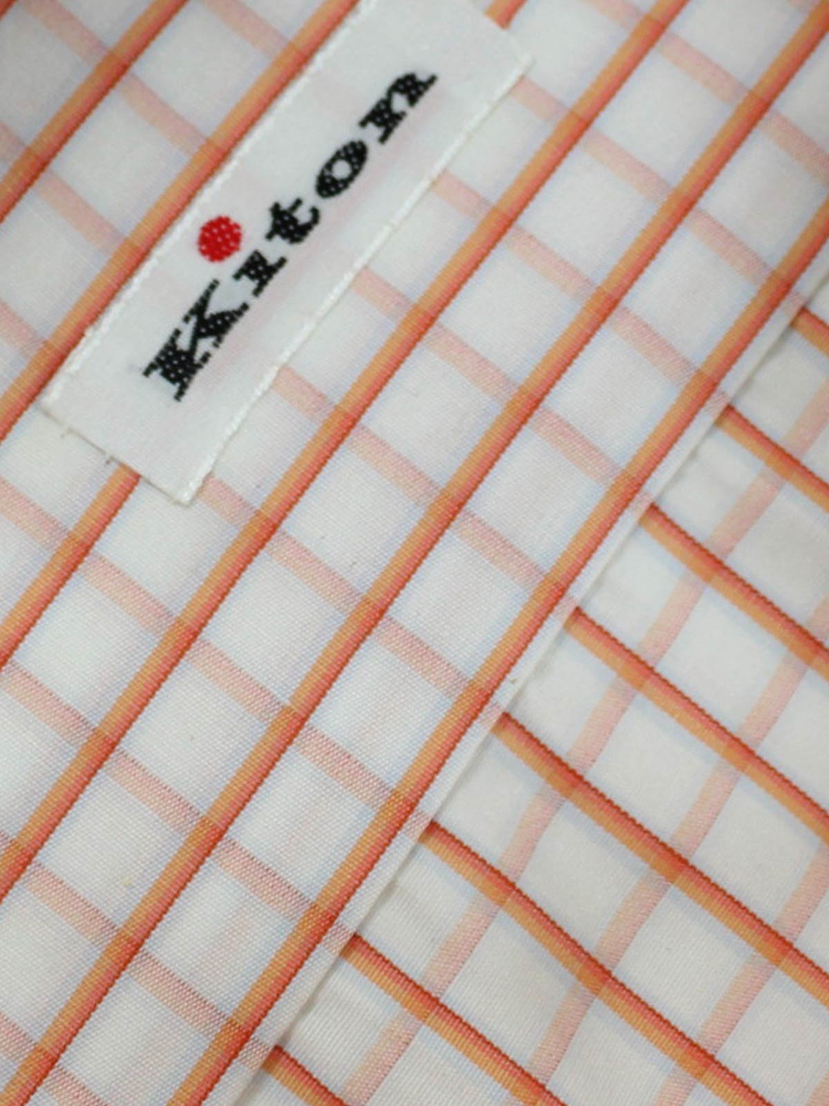 Kiton Dress Shirt White Orange Graph Check Spread Collar 42 - 16 1