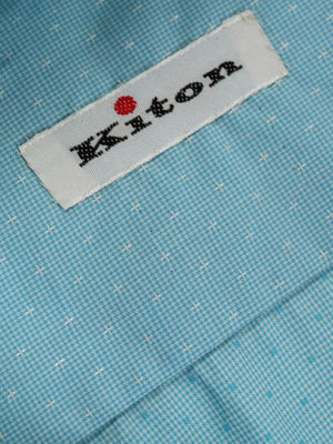 Kiton Dress Shirt Blue White Pattern Spread Collar 42 - 16 1/2
