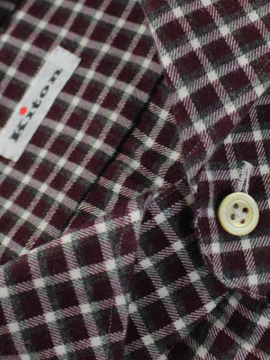 Kiton Shirt Maroon Black White Check 44 - 17 1/2 SALE