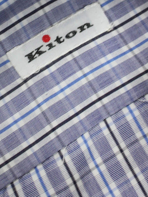 Kiton Dress Shirt White Navy Royal Blue Check 39 - 15 1/2
