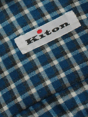 Kiton Dress Shirt Teal Check Flannel 