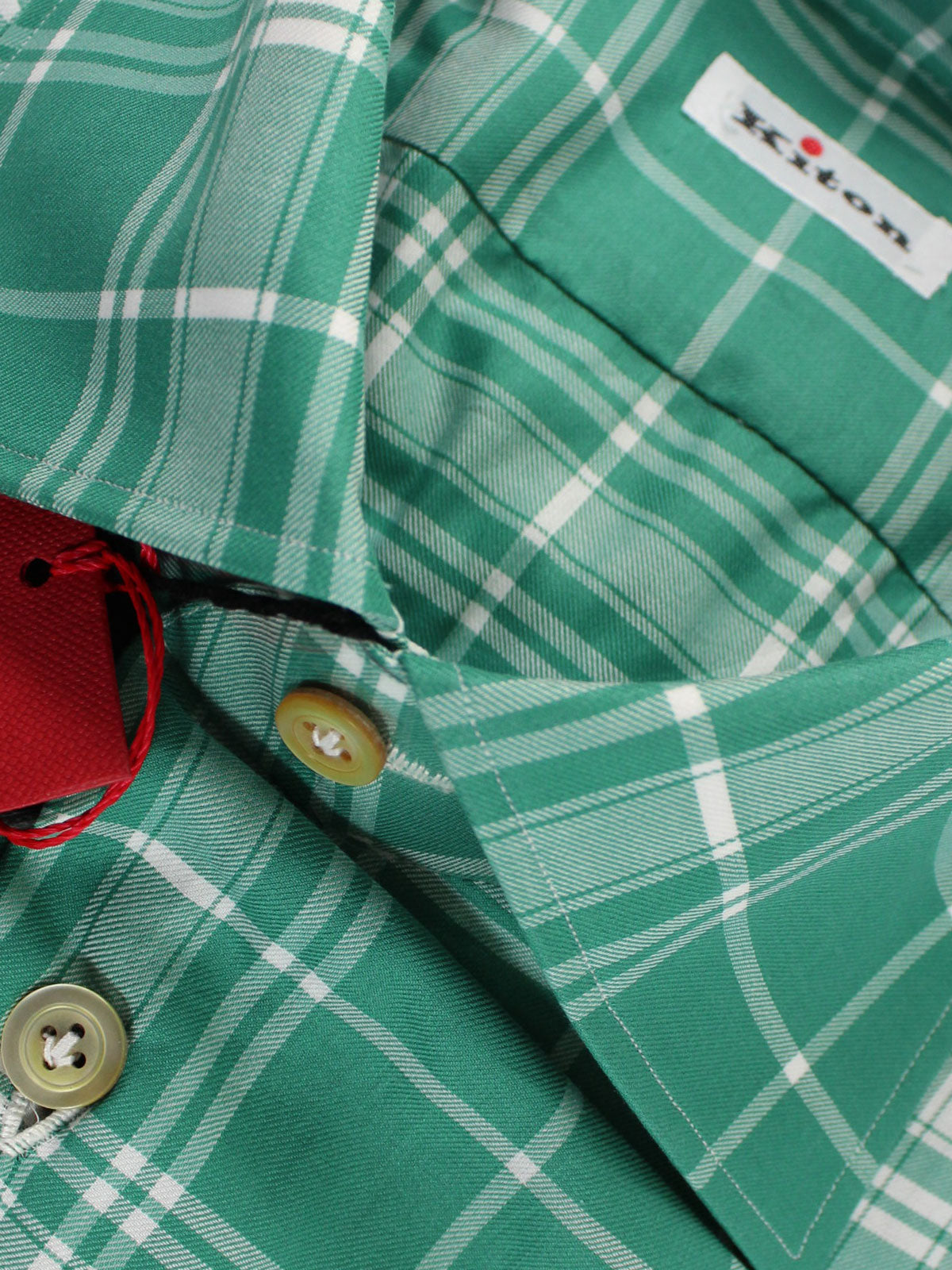 Kiton Sport Shirt White Green Plaid 39 - 15 1/2 REDUCED SALE - Tie Deals Kiton Sport Shirt White Green Plaid 39 - 15 1/2 REDUCED SALE - Tie Deals